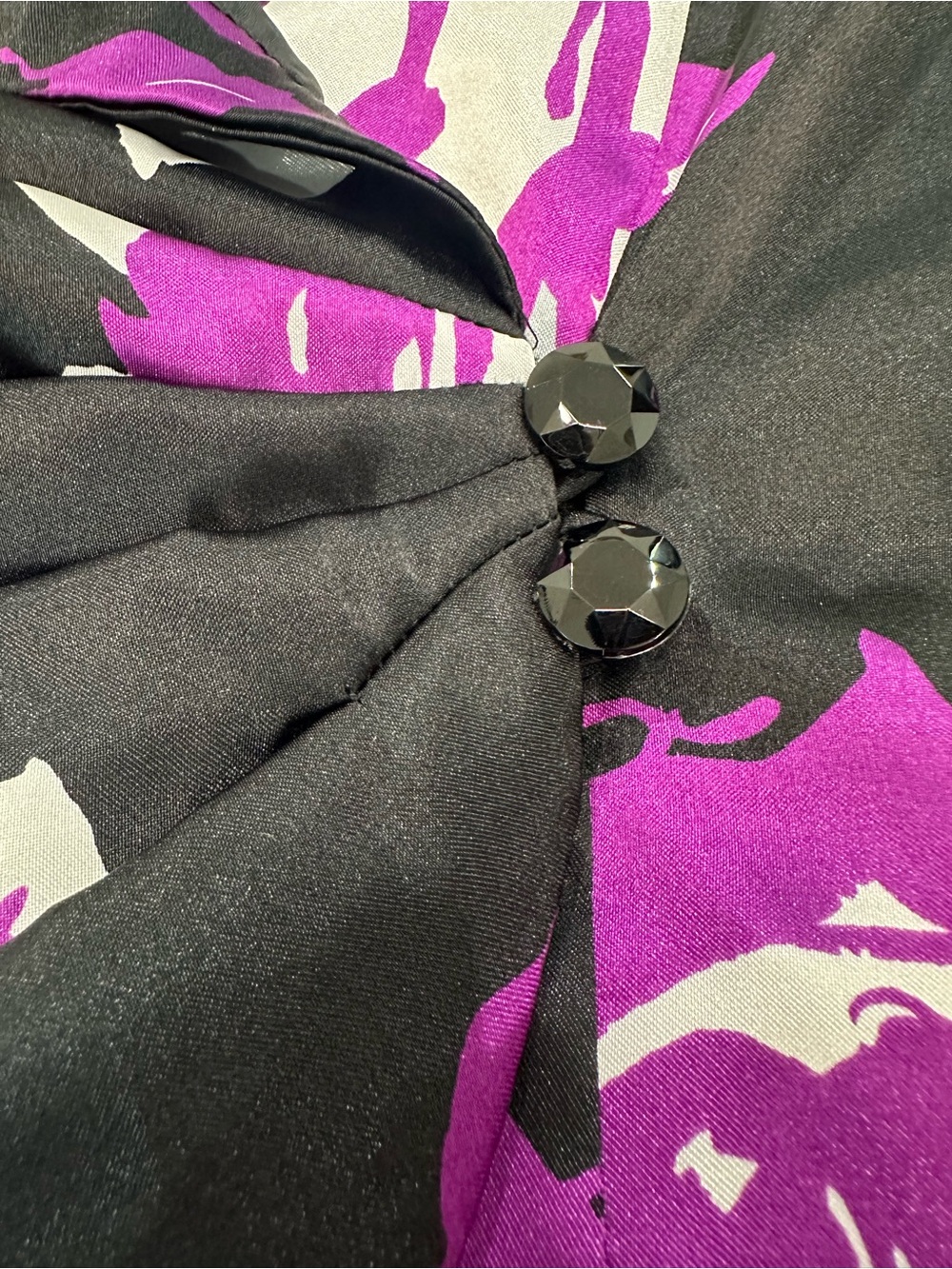 Alex Evenings Floral Satin Faux-Wrap Blouse Jacket Portrait Collar Purple Black - Picture 13 of 15